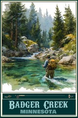 Badger Creek Minnesota Fly Fishing Travel Poster for Prints Framed or Canvas