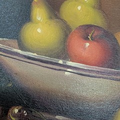 Vintage Still Life Bowl of Fruit Oil Painting Oil Painting Signed Mid-Sized