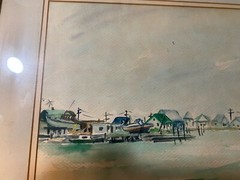 Vintage „Coastal Town Scene“ Watercolor Painting – Framed