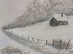 Original Signed Snowy Homestead Painting, Reese, Rare Winter Art Decor Gifts