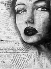 ‚Woman on Print“ Original Mixed media on Board, 12 x 16″ ready to hang!