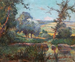 French Oil Painting Landscape Framed Signed André VAUTIER Oil on Canvas