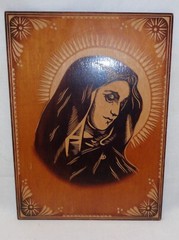Virgin Mary Vtg Wood Block Picture Our Lady Christian Icon Religion Painting