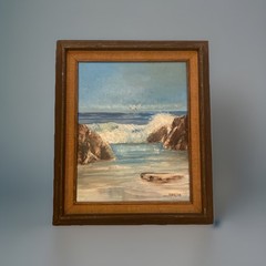 Vntg Original Oil Painting Crashing Waves Seascape Nautical Seagull 26” X 22”