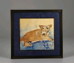 Naive Art, Primitive Brown Dog Original Painting Framed Matted 15.5 “ x 14.5″