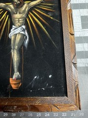 Vintage Framed Black Velvet Jesus Crucified Crucifixion Cross Painting 22” X 14”