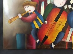 VTG Original Reproduction Painting Oil on Canvas~J Roybal Whimsical Kids~23”x19”