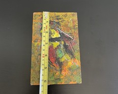 Small Abstract Painting On Wood Panel, Vibrant Multicolor Composition,Signed