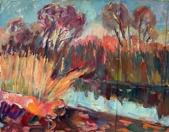 Oil Painting Canvas Autumn Reflection Tovpev P Original Unframed Decor nDobr810