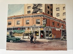 Antique Painting Wpa Regionalism American Urban Street Scene Edwin Jaquet Texas