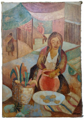 RARE FRENCH MODERNIST OIL PAINTING BY NADINE VEFOUR 1960 – YOUNG WOMAN IN MEXICO