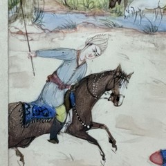 Persian MCM Painted Art – Polo Match In Micro Wood Inlaid Frame 11.5” X 14”