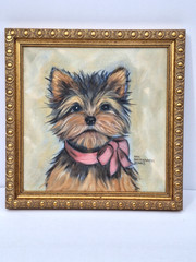 Hand Painted Framed Yorkshire Terrier Canvas Print Pet Portrait Wall Art 14″x14″