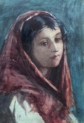 Italian School: Portrait Of A Girl , Watercolor, Signed With Monogram, Framed