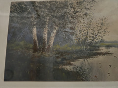 c1910 Birches an original art watercolor gilt framed artist signed by Hatcher
