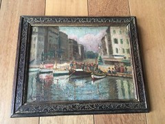 Antique Spain Basque seaport scene OIL ON PANEL Garcia Y Menendez signed