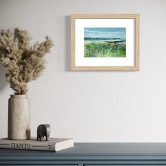 8×10 Maine Original Oil Painting Seascape Lupines Coastal New England Art Signed