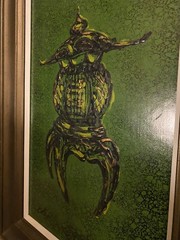 Signed 1950s Mid Century Framed Drip Art Painting Asian Vessel 25”x16.9”