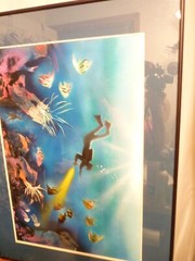 Under the Sea Scuba Diver with Fish Framed Signed