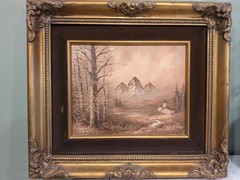 DALHART WINDBERG Mountain Landscape Oil Painting w/ Appraisal 14.5×16.5″