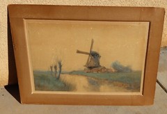 WILLIAM FREDERICK RITSCHEL Turn of Century watercolor Windmill Dutch Landscape