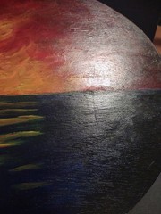 Vintage Painted Ocean Sunset On Wooden Palette Signed & w/Inscription On Back