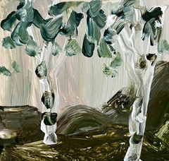 Upper Peninsula Michigan Birch Forest Landscape Abstract Nature Painting Framed