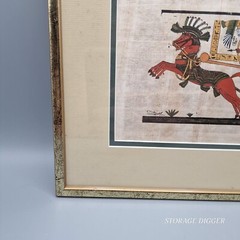 VTG Egyptian Art Painting Pharaon King Tut, Papyrus Paper, Framed 14.5″ x 11.5″