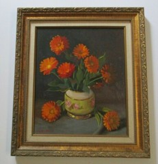 DIEZ MENA OIL PAINTING FLORAL FLOWERS PORCELAIN VASE SPAIN SPANISH STILL LIFE