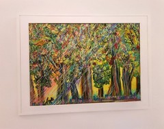 Emotional Rainbow Bridge Scene with Black Dog Stella | Vibrant Original Painting