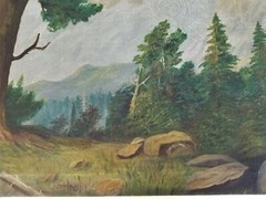 Antique Oil Painting Landscape Mountain Scene