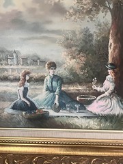 G. Closson Signed Realism Painting, Framed. Women on a picnic Landscape ,Nature