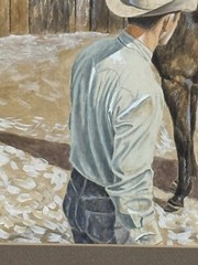 Bob Moline, Texan (1938-2021) Ranch Scene Watercolor Painting – „Breaking Pen“
