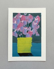 ACEO Original Art Flowers Bouquet Pretty Floral Mini Art Gouache Painting Pink