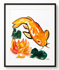 Orange Koi Fish Painting 11×14 Original Abstract Expressionist Paper Wachtel