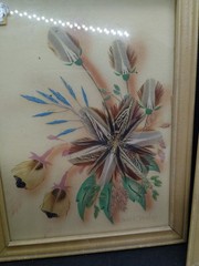 Ida Bisek Prokop (Lot Of 2) Handmade Feather Flower Craft Dakota Prairie Framed