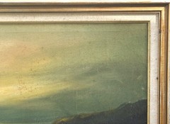 VTG Mid-20th C Orig. European School Nautical O/C „Sunset Harbor Scene“, Signed!