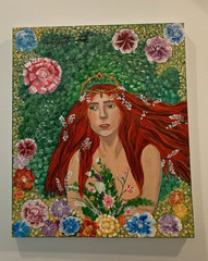 Figurative Woman Portrait With Flowers Floral Painting, Unframed