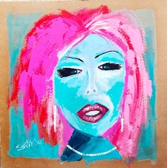 COLORFUL SEXY LADY upcycled 27″ X 33″ Painting SWARTZMILLER DNA POP ART SIGNED
