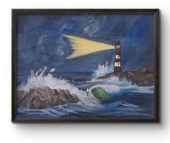 Original Signed 11×14 Stormy Lighthouse Expressionist Acrylic Panel Home Decor