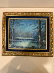 Vintage Oil on Canvas Framed Painting 10″ x 13″ Framed Landscape Anco Bilt Flaw