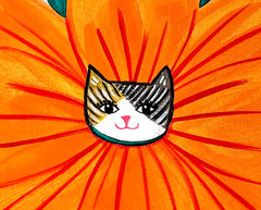 Magical Calico Cat Flower Creature Painting, Fantasy Animal Art on Canvas 8×10
