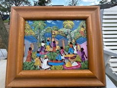 Unknown Haitian Art, Towns People Praying Oil On Canvas