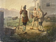 🔥 Fine Antique Old 18th c. European German Alpine Hiking Hunting Oil Painting