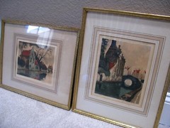 A Pair of French Color Etching Lithographs Landscape Signed Limited Edition