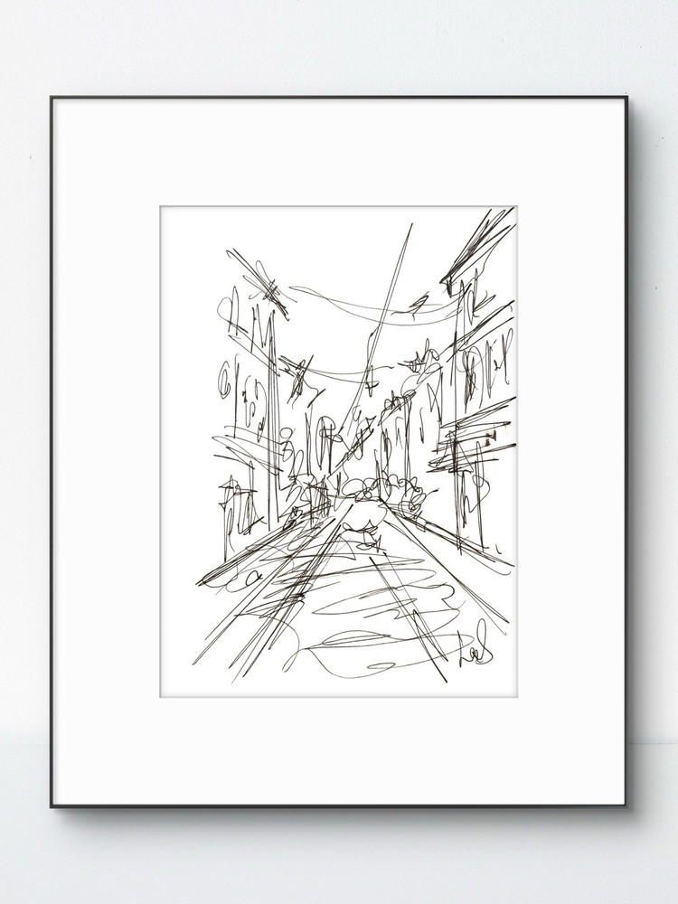 Original Abstract 9×12 City Street Paper gestural Handmade Signed Wall Art 25