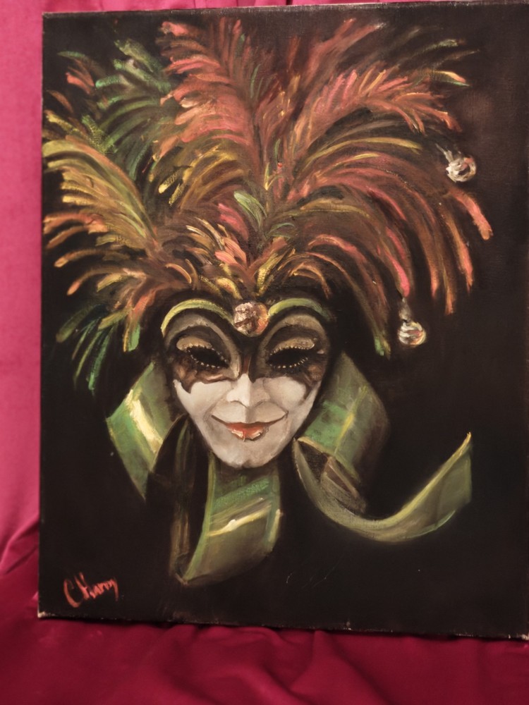 Original Oil, Venetian Male, Masquerade, Jester, Dark Goth, Mardi Gras,