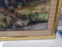 BEAUTIFUL VINTAGE WATERCOLOR PAINTING ( COUNTRY DUCK POND ) 18 1/2×14 1/2