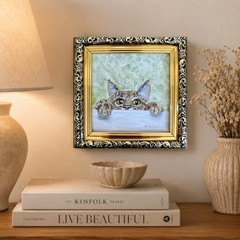 Curious Kitten Original Oil Painting Framed Miniature Cat Art Pet Lover Gift