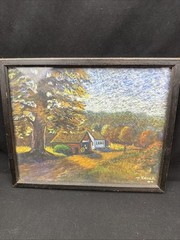 Signed Autumn New England Barn Landscape Oil Painting Framed 11×8 Original